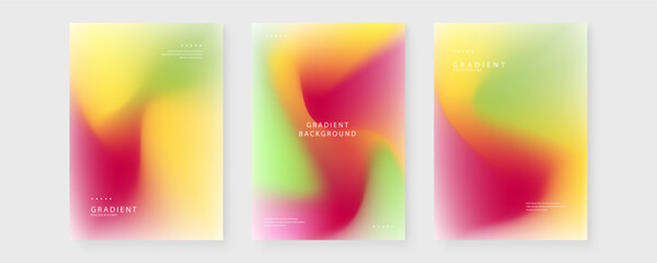Obraz premium Set of three abstract posters with warm yellow and deep red liquid gradients designed for creative marketing and events