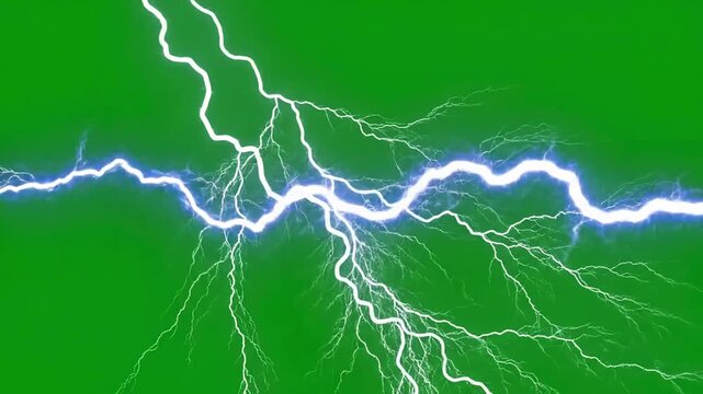 Chroma Key Assets with video footage of lightning animation strikes on green screen background distortion, overlay, glitch, static noise, scan lines black background, 4k animated loop
