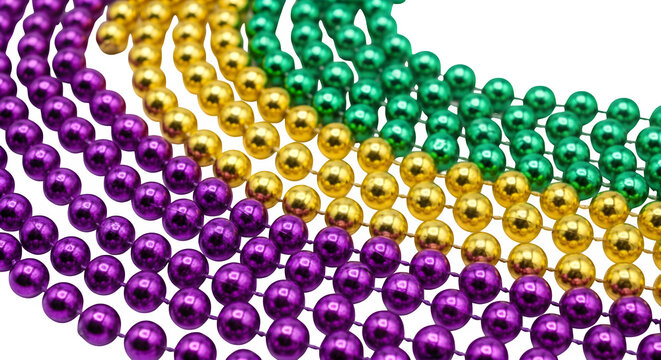 Vibrant mardi gras beads isolated on transparent background