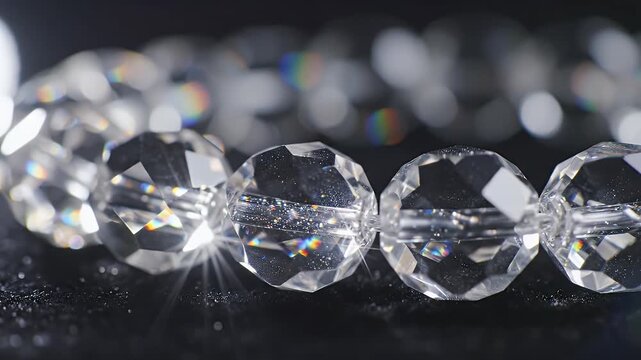 Close-up of a beautiful crystal bracelet with sparkling facets and details.
