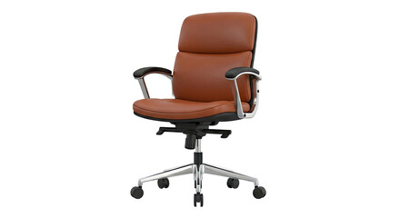 Fototapeta premium Brown Leather Executive Office Chair with Chrome Base
