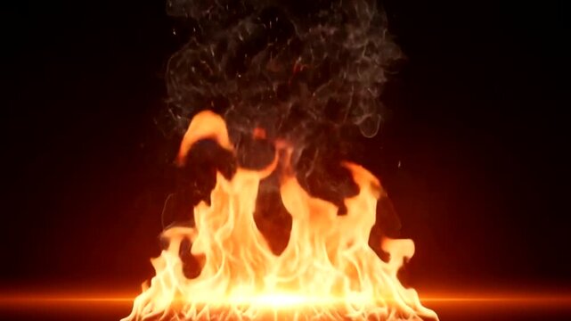 Fiery Flames Dance with Smoke in Dark Background.