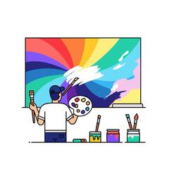 Naklejka premium Artist Painting Colorful Artwork on Canvas.