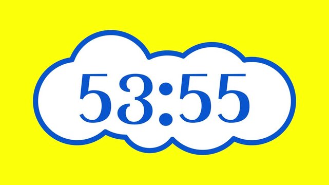 Countdown timer from 54 minute to 53 minute on yellow background suitable for presentations, productivity, educational content, and more