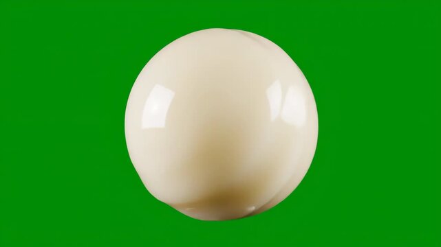 Perfect sphere of refined cosmetic grade shea butter slowly rotating isolated on a vibrant pure green screen background for easy compositing high contrast, smooth, beauty product