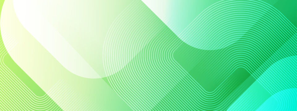 Eco-friendly green gradient background with rounded square layers and thin white geometric lines for sustainable technology themes
