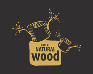 An unusual vector hand-drawn logo for the production of wood products