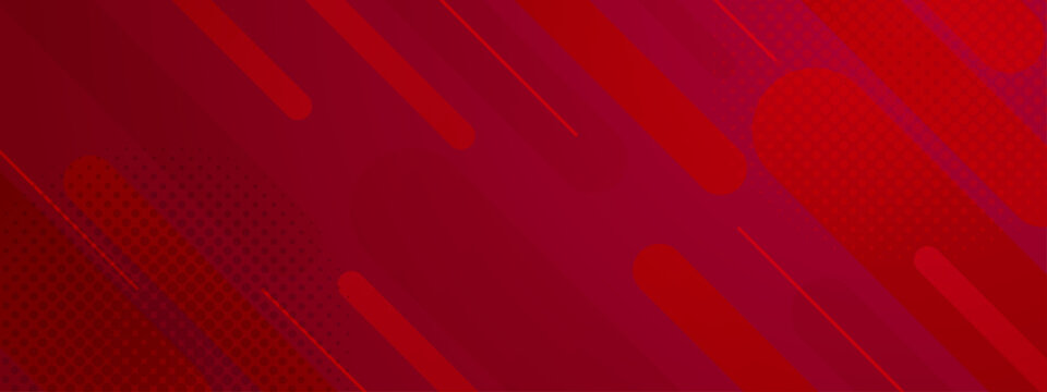 Energetic red backdrop with diagonal pill shapes and modern halftone dot textures