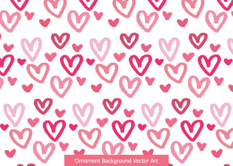 Seamless pattern of hand-drawn pink and red hearts on a white background, perfect for romantic designs and Valentine's Day.