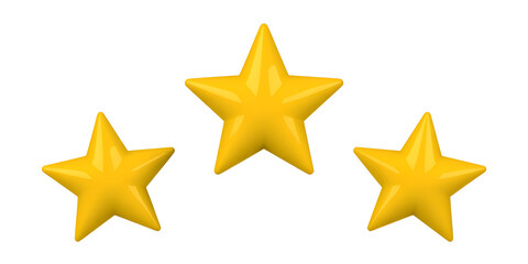 Obraz premium Three yellow stars for customer review concept - 3d render illustration of best product or service that customers have appreciated. Stellar composition for bestseller or positive user rating.