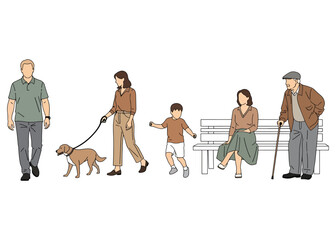 Thin Line CAD Drawing Vector of People &ndash; Human Figure Outline Icons for Architecture and Landscape Design