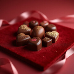 Gourmet Artisanal Chocolate Truffles on Velvet Crimson Dust