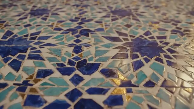 Mosaic Tile Flooring with Blue Pattern.