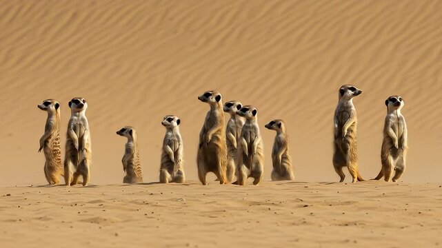 Meerkat Manor - A Family of Meerkats Standing Guard in the Desert.