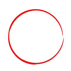 Red Hand Drawn Thin Circle Frame, Minimal Abstract Round Border, Simple Sketch Marker Ring for Logo or Text Highlighting Design