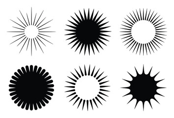 Collection of Six Abstract Sunburst and Starburst Graphic Elements