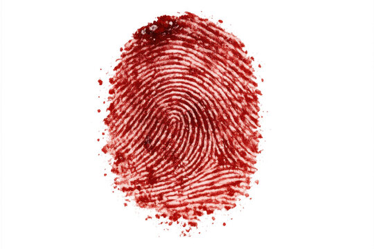 Bloody fingerprint forming evidence at a crime scene, identifying a suspect with dna for a criminal investigation, transparent background