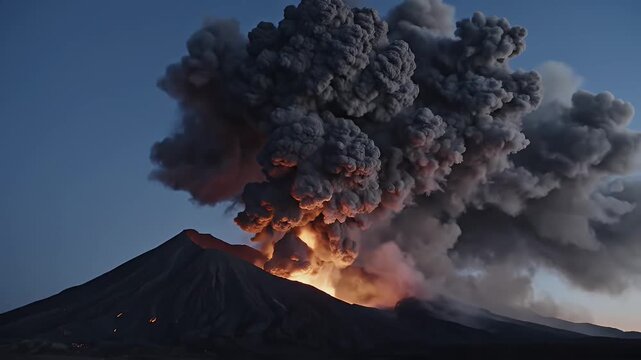 Dramatic Volcanic Eruption - A Powerful Display of Natures Fury at Night.
