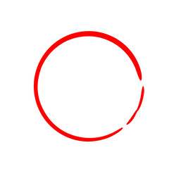 Red Hand Drawn Thin Circle Frame, Minimal Abstract Round Border, Simple Sketch Marker Ring for Logo or Text Highlighting Design