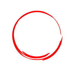 Red Hand Drawn Thin Circle Frame, Minimal Abstract Round Border, Simple Sketch Marker Ring for Logo or Text Highlighting Design