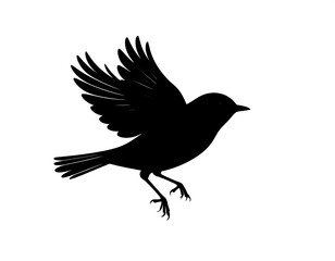 Obraz premium Black silhouette of a small bird in mid-flight with wings spread