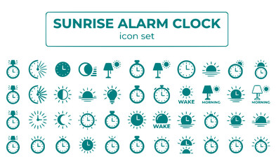Sunrise Alarm Clock Wake Light Dawn Simulation Natural Morning Therapy Gradual Lamp Timer Circadian Device Vector Icon Set - Wake Light