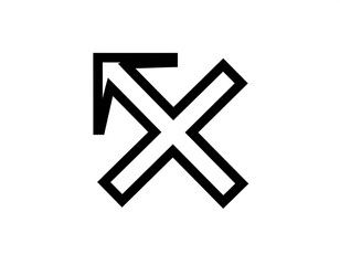 Fototapeta premium Bold black graphic with an X and an upward-pointing arrow