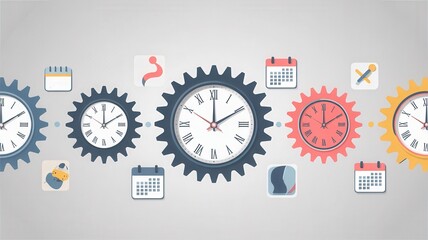 Colorful clocks and calendars illustrating time management and organization