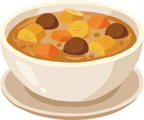 Traditional indonesian dessert kolak pisang bowl illustration.