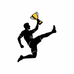 Soccer Player Celebrating Victory Holding Trophy Silhouette © Reni