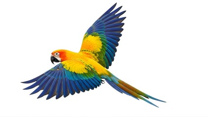 Obraz premium A vibrant parrot in flight with colorful feathers on transparent background