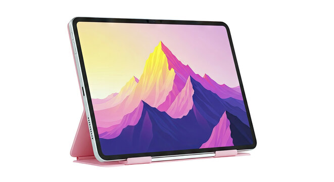 Pink Tablet with Mountain Wallpaper