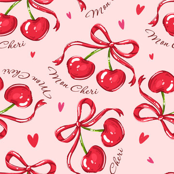 Cherry Mon Cheri Seamless Vector Pattern