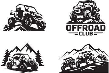 set of UTV offroading social club logo design silhouette vector icon  illustration with white background. © MdShakibul