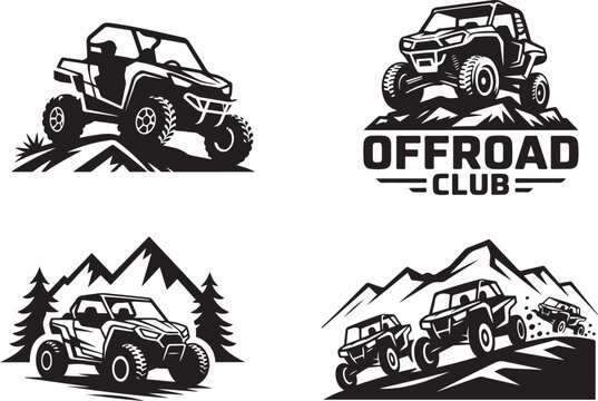 set of UTV offroading social club logo design silhouette vector icon  illustration with white background.