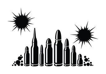 Naklejka premium Black and White Illustration of Bullets and Explosions