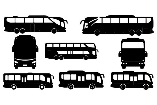 Black Silhouette Passenger Coach Vehicle Vector Icon Sheet