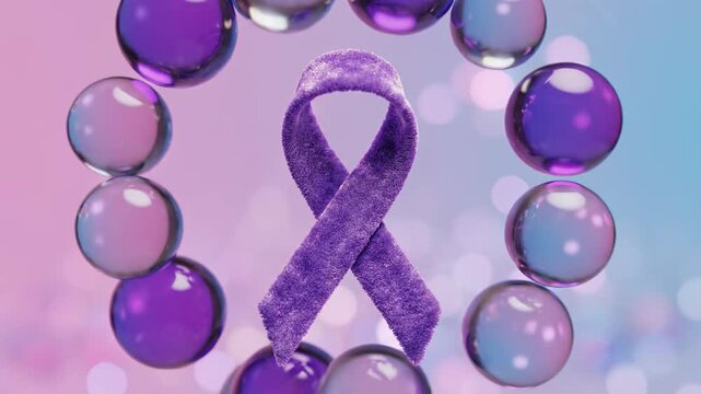 Purple Ribbon and Spheres - A Symbol of Awareness and Support.