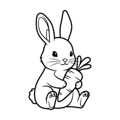 Fototapeta premium Cartoon Rabbit Holding Carrot Simple Illustration.