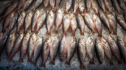 Fresh Raw Fish Displayed on Ice at Seafood Market