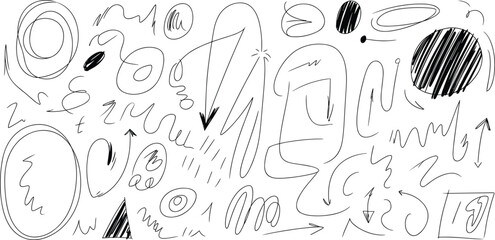 Fototapeta premium Abstract handdrawn doodles and scribbles collection isolated on transparent background