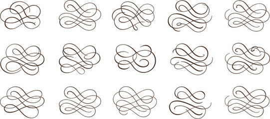 Elegant decorative swirls and flourishes collection isolated on transparent background