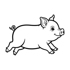 Obraz premium Simple Black and White Pig Illustration Running.