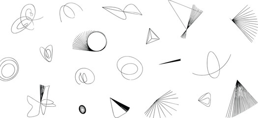 Abstract collection of geometric and handdrawn lines and shapes isolated