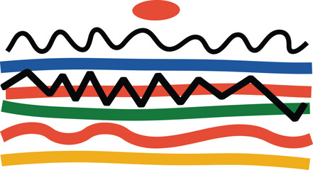 Abstract colorful layered wave pattern design isolated on transparent background