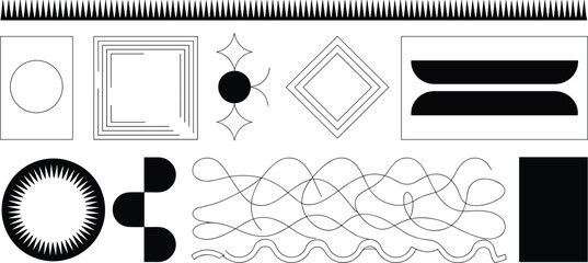 Abstract geometric and line art design elements isolated on transparent background