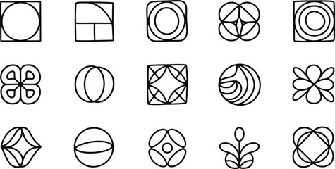 Abstract geometric line art patterns and mandala designs isolated