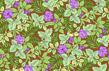 Obraz premium Tropical Jungle Floral Pattern with Colorful Exotic Flowers and Leaves