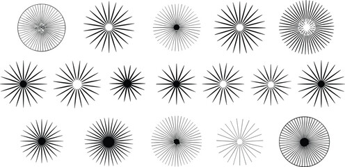 Abstract radial sunburst patterns and explosion effects collection