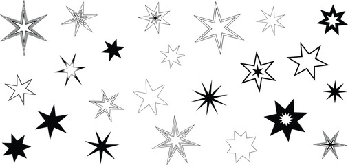 Assorted decorative stars collection isolated on transparent background